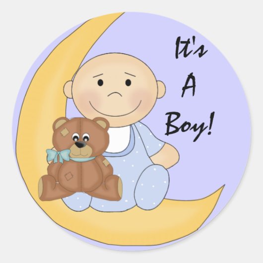 Het is een jongen - Schattigee Baby Cartoon Ronde Sticker (Voorkant)