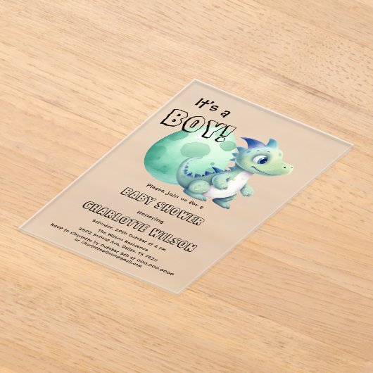 Het is een jongen! Schattigee dinosaurus met zijn  Acryl Uitnodigingen (Laagn)