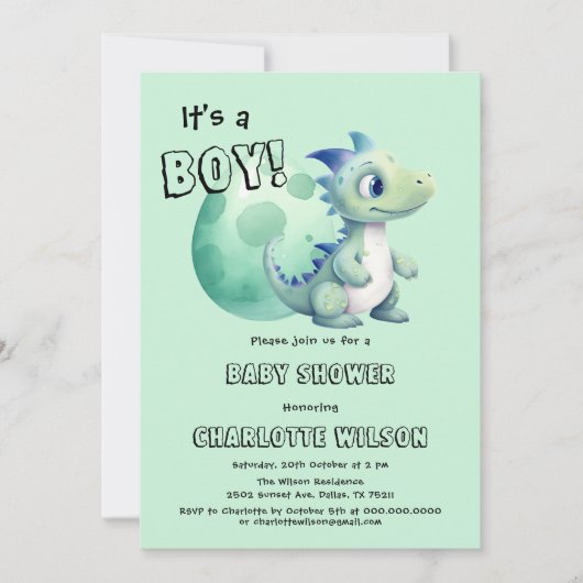 Het is een jongen! Schattigee dinosaurus met zijn Kaart (Voorkant)