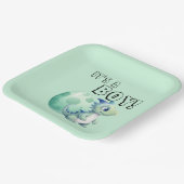 Het is een jongen! Schattigee dinosaurus met zijn Papieren Bordje (Gebogen)