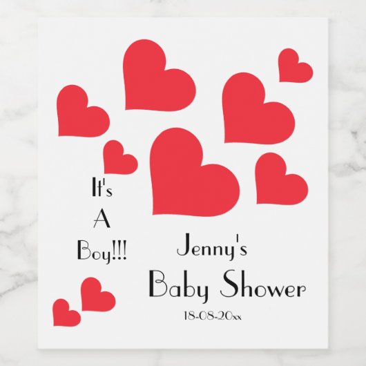 Het is een jongen! - Schattigee Rode Harten Custom Wijn Etiket (Enkel label)