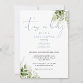 Het is een jongen Stof Blauw Groene Baby Shower Kaart (Voorkant)