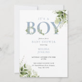 Het Is Een Jongen Stof Blauw Groene QR Code Baby S Kaart (Voorkant)