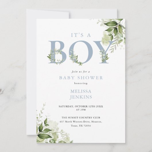 Het Is Een Jongen Stof Blauw Groene QR Code Baby S Kaart (Voorkant)