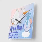 Het is een jongen - Stork Keepomwille Wall Clock Vierkante Klok (Hoek)