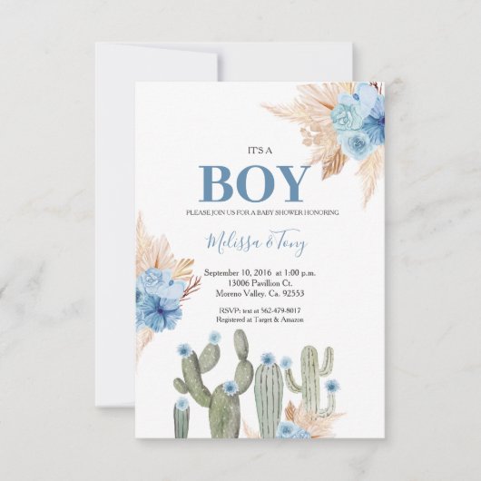 Het is een jongen Taco 'bout Love Blauwe Bloemen B Kaart (Voorkant)