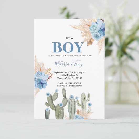 Het is een jongen Taco 'over Love Blue Floral Baby Kaart (Staand voorkant)