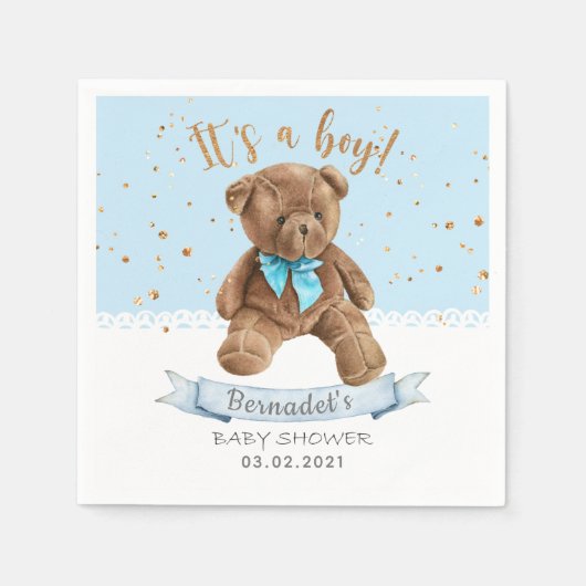 Het is een jongen! Teddy Bear Baby shower Servet (Voorkant)