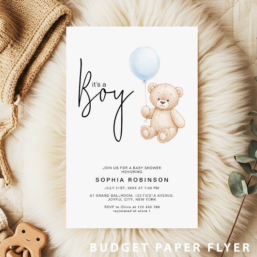 Het is een Jongen Teddy Bear Baby shower Uitnodigi Flyer