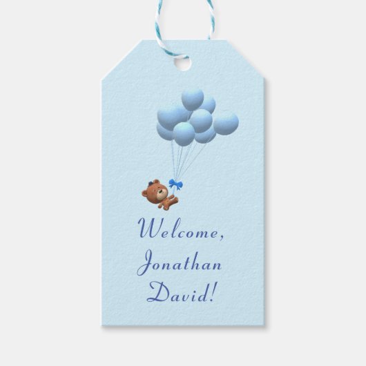 Het is een Jongen Teddy Bear en Balloons Cadeaulabel (Voorkant)