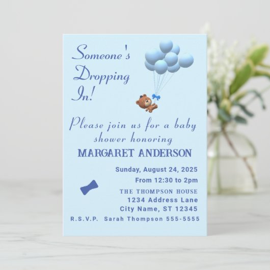 Het is een Jongen Teddy Bear en Balloons Theme Inv Kaart (Staand voorkant)