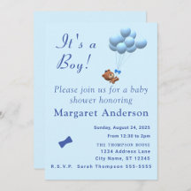 Het is een Jongen Teddy Bear en Balloons Theme Inv