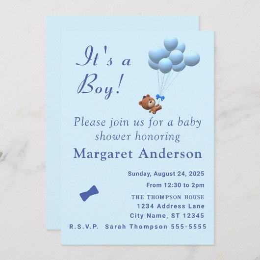 Het is een Jongen Teddy Bear en Balloons Theme Inv Kaart