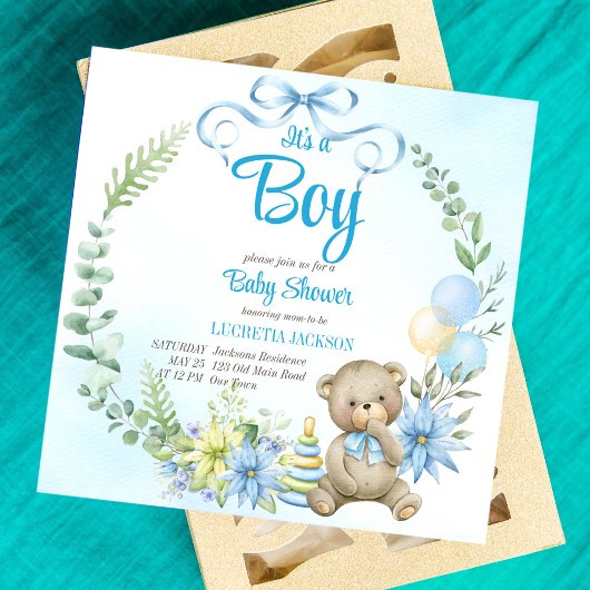 Het is een jongen teddy beer florale baby shower