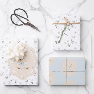Het is een jongen! Teddybeer met blauwe strik Inpakpapier Vel
