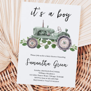 Het is een jongen Tractor Baby Shower Kaart