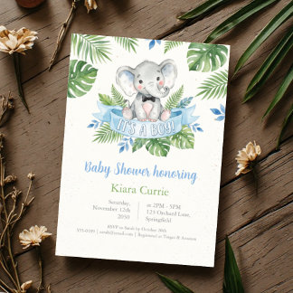 Het is een Jongen Tropische Olifant Baby Shower Kaart