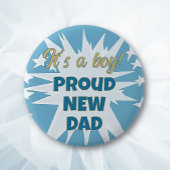 Het is een jongen! Trotse nieuwe vader Button
