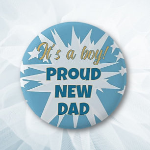 Het is een jongen! Trotse nieuwe vader Button
