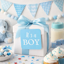 Het is een Jongen Typografie Blauwe Baby Jongen Ba Vierkante Sticker
