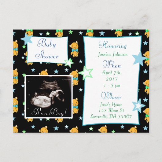 Het is een jongen, Ultrasound Pic Baby shower Invi Uitnodiging Briefkaart (Voorkant)