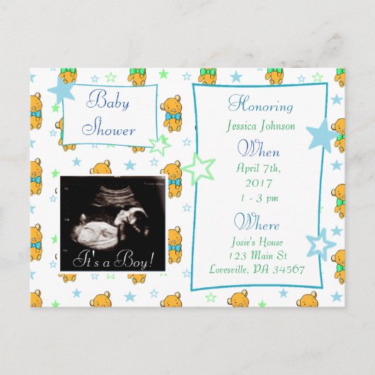 Het is een jongen, Ultrasound Pic Baby shower Invi Uitnodiging Briefkaart (Voorkant)