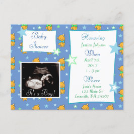 Het is een jongen, Ultrasound Pic Baby shower Invi Uitnodiging Briefkaart