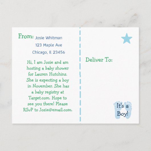 Het is een jongen, Ultrasound Pic Baby shower Invi Uitnodiging Briefkaart (Achterkant)