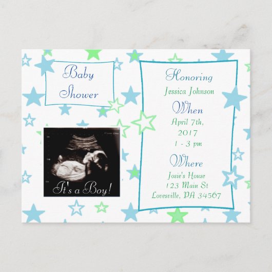 Het is een jongen, Ultrasound Pic Baby shower Invi Uitnodiging Briefkaart (Voorkant)