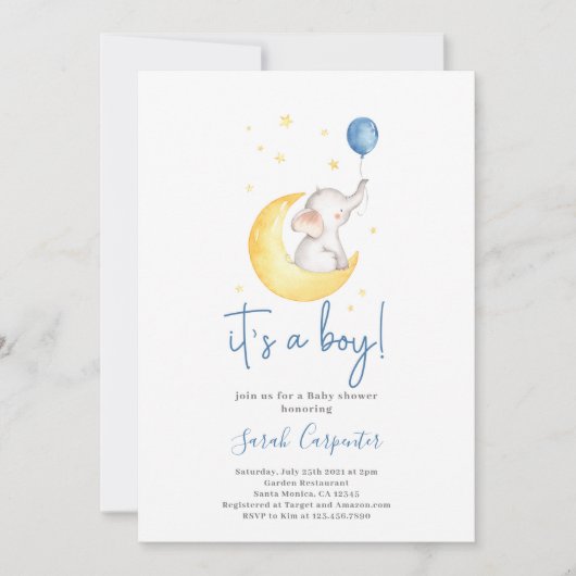 Het is een jongen van een olifanten baby shower kaart (Voorkant)