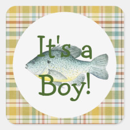 Het is een Jongen Visvangst Baby Shower Sticker