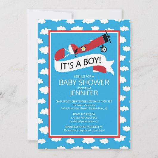 Het is een jongen! Vliegtuig Jongens Baby shower I Kaart (Voorkant)