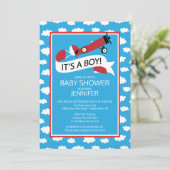 Het is een jongen! Vliegtuig Jongens Baby shower I Kaart (Staand voorkant)