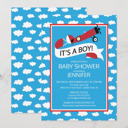 Het is een jongen! Vliegtuig Jongens Baby shower I Kaart (Voorkant / Achterkant)