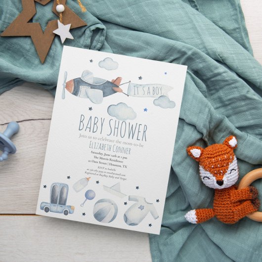 Het is een jongen Vliegtuig Waterverf Aankondiging