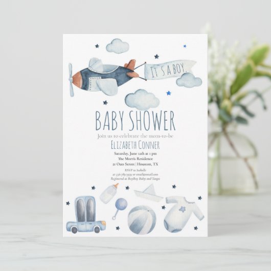 Het is een jongen Vliegtuig Waterverf Shower Uitno Kaart (Staand voorkant)