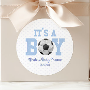 Het is een jongen! Voetbal Baby shower Party Favor Ronde Sticker