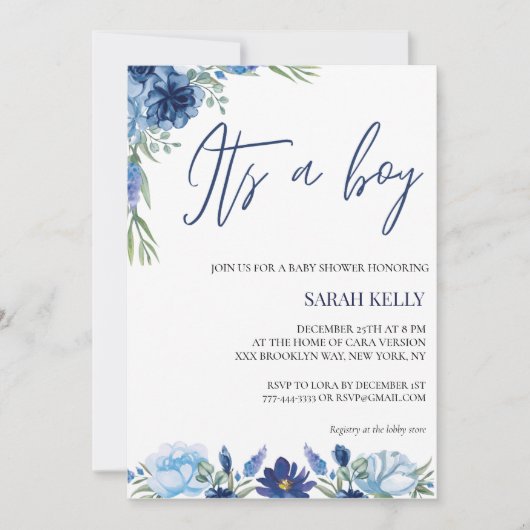 Het is een jongen Waterverf Baby shower uitnodigin Kaart (Voorkant)