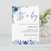 Het is een jongen Waterverf Baby shower uitnodigin Kaart (Staand voorkant)