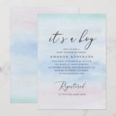 Het is een jongen. Waterverf blauw nautisch baby s Kaart (Voorkant / Achterkant)