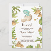 Het is een jongen Waterverf Dinosaur Baby shower Kaart (Voorkant)