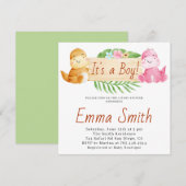 Het is een jongen waterverf dinosaurus babyfeest kaart (Voorkant / Achterkant)