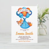 Het is een Jongen Waterverf Fox Baby shower Uitnod Kaart (Staand voorkant)
