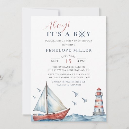 Het is een jongen Waterverf nautisch Baby shower Kaart (Voorkant)