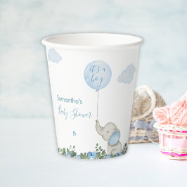 Het is een jongen Waterverf olifant Blue Balloons Papieren Bekers