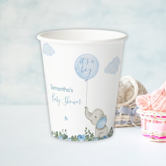 Het is een jongen Waterverf olifant Blue Balloons Papieren Bekers