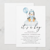 Het is een jongen. Waterverf schattige pinguïn bab Kaart (Voorkant / Achterkant)