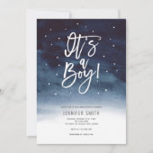 Het is een jongen, waterverf, winter baby shower kaart (Voorkant)