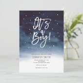 Het is een jongen, waterverf, winter baby shower kaart (Staand voorkant)