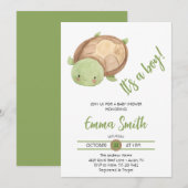 Het is een jongen waterverf zeeschildpad baby show kaart (Voorkant / Achterkant)